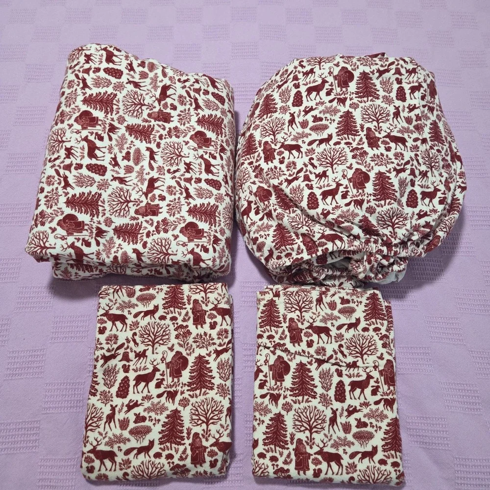 Christmas Flannel Full Sheet Set 100% Cotton Red Target Santa Deer Fox Rabbit